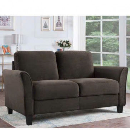 Life Coffee : Ghế Sofa Đôi Với Tay Vịn Cong, Vải Màu Cà Phê
